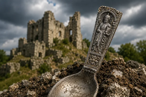 Łyżka apostolska spod zamku w Krupem. Srebrny dar chrzestny z XVI wieku