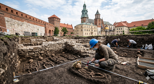 Wawel: archeolodzy szukają kościoła sprzed tysiąca lat. W ziemi czterdzieści pochówków i dziecko z roślinnym wiankiem