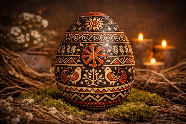 Ceramiczna pisanka ze słowiańskimi wzorami inspirowana dawną symboliką wiosny i odrodzenia